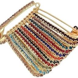 Multicolor Crystal Safety Pin Brooch, Gold-Toned, Rainbow Rhinestone Design Safty-pin (pack of 6)-28