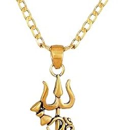 Shiva Trishul with OM Damroo Gold Plated Pendant with Chain for Men's and Women's-picture-12