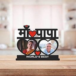 MAA PAPA 2 Heart Customized Wooden Photo Frame Table Top 10 X 8 in - | Anniversary fathers day mothers day Gift | For mom dad papa mummy maa, Tabletop-image-78