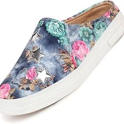 Women's Canvas Flowers Print Slip On Back Open Shoes-image-75