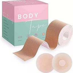 PIFFIG Boob Tape Boobtape for Breast Lift | Includes Nipple Covers | Body Tape for Push up & Shape | Works Great with Sticky Bra Backless Bra or Strapless Bra | Waterproof Sweat-Proof. Cream-image-68