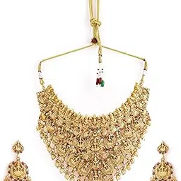 rubans Gold-Plated Red Green Stone-Studded Temple Jewellery-Set For Women-picture-23