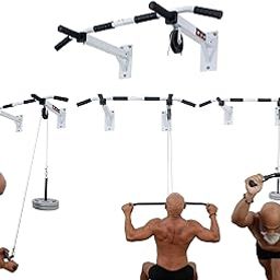 ibs Multifunctional Wall Mounted Pull Up Bar with Top Pulley System, 48" and 16"/24" Multi-Grip Chin Up Bar, Cable Pulley Attachments Included, Perfect for Upper Body Workouts (white)-image-11
