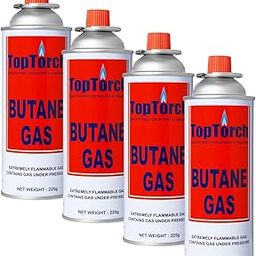 Top Torch® Portable Flame Butane Canister 225G Can Easy to Use Perfect Suitable to Refill Flame Lighters. Small Stove, Flame Torch, Welding Fuel Gas (4) With 2 Refilling Adapter-44