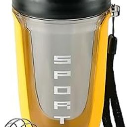 Kuber Industries 450 ml Plastic Protein Shaker Bottle with Carry Loop | Bpa Free Leak Proof Gym Shaker Sipper Bottle| Ideal for Pre-Post Workout, Protein Shakes and Smoothies | Black & Yellow-image-87