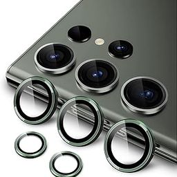 Amazon Brand - Solimo Camera Lens Protector for Samsung Galaxy S23 Ultra, 9H Tempered Glass Metal Individual Ring Cover,HD Clear -Green-17