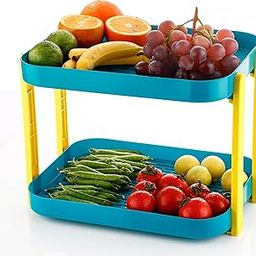 ROZEK Multipurpose Plastic Storage Rack for Kitchen, Onion Potato Sabji, Fruit Corner Storage Stand Basket, Folding Rack, Countertop Kitchen Organizer Cart, Trolley Rack (2 Layer, Yellow)-60