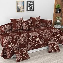 Heavy Cotton 8 Pieces Diwan Set ||1 Single Bedsheet, 2 Bolster Covers, 5 Cushion Covers || :- Brown Tree-image-21