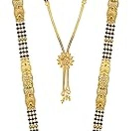 Combo of 2 Traditional One Gram Gold Long Chain Black Beads 30 inch and 18 inch Mangalsutra/Tanmaniya/Nallapusalu/Mangalsutr for Women-image-50