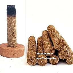 DHANANJYA Desi Cow Dun Dhoop Batti Guggul Chandan Jatamanshi Neem tulasi Natural Herbs for Puja/Hawan/Mosquito/Organic Incense Stick (60 Piece with Stand)-image-9