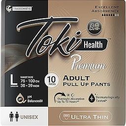 TokiHealth Ultra Thin Premium Adult Diapers Pants Pull Up Style | Large (L) - Waist Size 30 to 39 inches (75-100cm) | Up to 12 Hours Overnight Absorption Protection | Unisex | 10 Counts-image-28