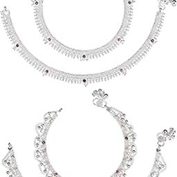 Pack of 2 Pair Indian Traditional Ethnic White Metal Anklet Pair Silver Leg Bracelet For Women Girls-image-39