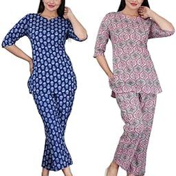 Cotton Printed Night Suit for Women's Shirt and Pyjama Sleep wear Set for Womens and Girls Combo Pack-image-74