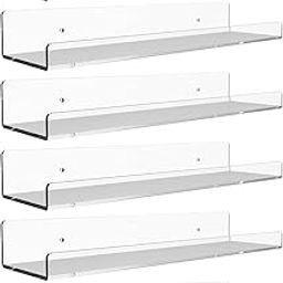 NIYANETAIL Home 6 Pack 15 Inch Clear Acrylic Wall Shelves – Floating Shelves for Wall Storage and Display | Sturdy & Stylish for Bedroom, Bathroom, Kitchen, Office, and Living Room-image-45