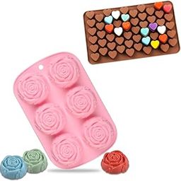 Skytail 6 Slot Rose Soap Mold & 55 Cavity Heart Silicone Candy Moulds Baking Chocolate Caramels Ganache Jelly Ice Cube Cake Decoration Cupcake Muffin Pan Soap Bath Bombs Candle Wax Melts Resin Molds-image-63