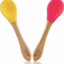 BeeBaby Nurture Bambu Wooden and Silicone Baby Feeding Spoons. 100% BPA Free Silicone Tip Weaning Spoons for Kids & Toddlers. Food Grade, Infant & Environmental Safe 6 Months+ (Nurture - Pink_Yellow)-15