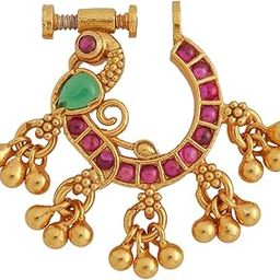 Ruby Gold Plated Ethnic 92.5 Pure Silver Temple Nath - 429443-71