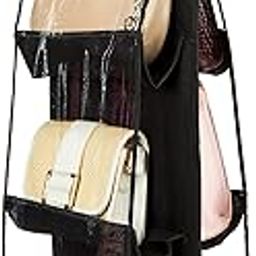 Amazon Brand - Solimo Dust Proof Hanging Handbag Purse Clutch Organizer with 6 Large Compartments & Hanger (Black)-46