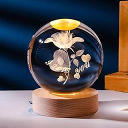 SS Products 3D Crystal Ball Night Light | Dimmable Engraved I Love You Rose Heart LED Glass Ball Table Lamp with USB and Wooden Base for Home Decor, Office, Birthday Gift & Valentine Gifts.-image-19