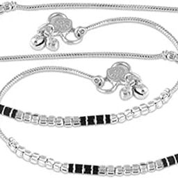 fashion accessories Anklet Silver Plated Set for Women Artificial Silver with Black or silver beads trending anklet Free Toering-17