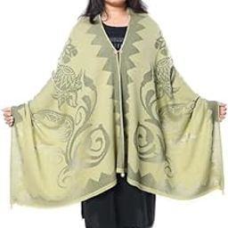 Woolen knitted Winter Wear Shawl for Women | Poncho for women's | Wrap | Shimer Poncho with Acro Wool and Fancy Glitter Yarn Geometric-Floral Jacquard-picture-7