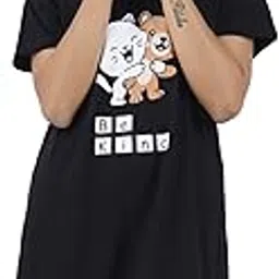 buy that trendz Womens Long Tshirt Night Wear | Nightdress for Women | Knee Length Nighty | Printed Cotton T-Shirt Dress (M-3XL)-picture-30