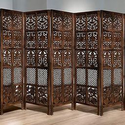 GULSHAN ART Wooden Partition for Living Room, Privacy Divider, Wooden Room Separator, Divider for Office, Partition for Puja Room-(Mix Frame Design - Brown)-(6 feet 5 Panels).-image-57