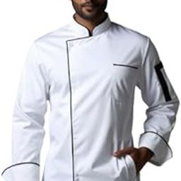 KE Premium Designer White Color Chef Coat for Men | Black Piping and White Botton | Full Sleeves Chef Coat With 2 Pocket's (IN, Alpha, XL, Regular, Standard, White)-picture-29