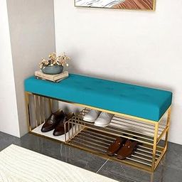 WOOD LION Premium Entryway Bench with Cushioned Seat & Dual-Layer Shoe Rack - Modern Otooman Storage for Hallway, Living Room & Bedroom Etc (Sky Blue)-image-51