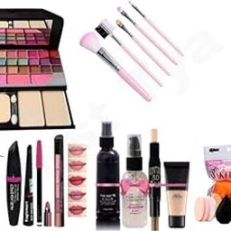 Just Tya | Professional Makeup Kit for Women & Girls - Complete Multicolor 6155 Combo with 5 Pink Makeup Brushes, 5 in 1 Matte Shades Lipstick, Primer, Contour, Foundation, Setting Fixer, 3 in 1 Eye Combo, Kajal, 6 in 1 Multi Shape and Color Beauty Sponges Set - (Pack of 22)-image-63