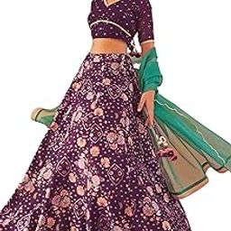 Women's Purple Crepe Silk Digital Floral Printed Lehenga Choli With Dupatta-picture-13
