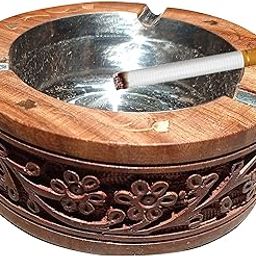 Wooden Ash Tray Steel cup Inside with Carving And Brace Work-image-92