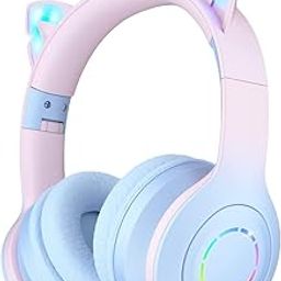 Daemon Headphones, Bluetooth Wireless Headphones for Kids Teens Adults, Over-Ear Bluetooth Headphones with Microphone, Cat Ear Headphones for Girls Women (Pink Blue)-24
