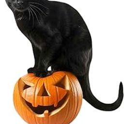 HEAVENGLOW Cat Statue Garden Stake Decoration Animal Stake for Courtyard Lawn 18.9x28 cm Black Cat Pumpkin-image-65