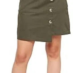 winered Women Olive Skirt with Button-picture-2