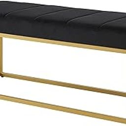Lakecity Furniture Modern Cushioned Bench with Gold Metal Frame, Green Velvet, Entryway Seating (Black)-image-46