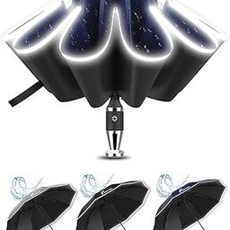 Inverted Umbrella for Men, 3 Fold Umbrella for Travel with Reflective Stripe 10 Ribs, 45 Inch Windproof & UV Protection Small Folding Umbrella with Auto Open and Close, Portable Car umbrella for Women-15