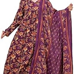 Women's Cotton Blend V-Neck Plus Size Anarkali Printed Kurta with Palazzo & Dupatta-image-16