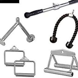 Sports Combo of Total Handel V Shaped Solid Tricep Press Down Bar, LAT Bar and Seated Rowing Handles Chinning Bar Gym Cable Machine Attachments-5