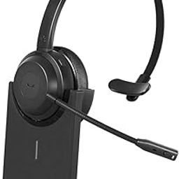 Alto Solo - Wireless Headset with Mic for Work with Qualcomm Bluetooth Solution, CVC Noise-Canceling for PC, Computer & Laptop, Charging Stand, Mute Button, Wired Headphones Option-28