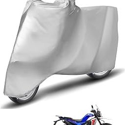 Caronix Bike Cover Compatible with Hero Xpulse 210, Soft Coated, Mirror Pocket, Belt Buckle, Xpulse 210 Bike Cover, Plain Silver-image-66