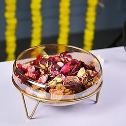 Market99 Decorative Bowl for Home Décor | Bowl for Floating Flowers and Tea Light Candles | Decorative Bowl for Home, Office and Table Décor | Glossy Finish | Glass + Iron Material (Set of 1)-image-18