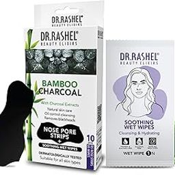 Dr. Rashel Beauty Elixirs Bamboo Charcoal Nose Pore Strips, 5 Strips with 5 wipes, with Charcoal Extracts, Oil Control Cleansing - Pack of 10(5 Strips & 5 Wipes)-14
