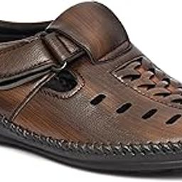 Men’s Stylish Black Closed-Toe Sandals with Breathable Cutouts, Adjustable Velcro Strap, Lightweightable Sole, Durable Stitching, and Warm Weather All-Day - COFFEE-image-23