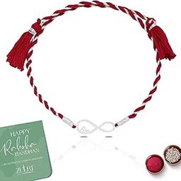 92.5 Sterling Silver Infinity Bro Thread Rakhi For Rakshabandhan | Rakhi With Fragrance Greeting Card & Roli Chawal and Certificate of Authenticity-image-93