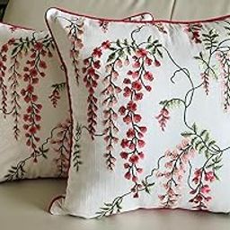 TARA- Sparkling Homes Embroidered Cushion Covers 16 Inch X 16 Inch Set Of 2 In Cotton Silk, Wisteria (16 X 16 Inches, Fuchsia Pink, 250 Tc)-19