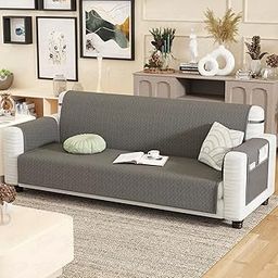 Lukzer 3 Seater Quilted Sofa Cover Mat Stone Grey Design (350 GSM) | Full Coverage with Arms & Back Belt for Stability | Machine Washable Sofa Runner with Storage Side Pocket (170-180CM/SC-193-03)-image-32