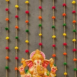 RR Crafts Door Hangings for Home Decoration - 10 Pcs Pom Pom Hangings for Decoration|Traditional Decoration Items|Mandir Decoration Items |4 Ft Each, Multicolor, 167.64 cm-image-0