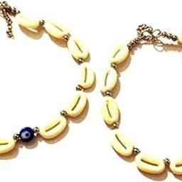 Cowrie Shell Anklets with Blue Beads, 1pair-image-32