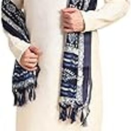 Men's Indigo Printed Silk Dupatta For Kurta/Sherwani/Achkan, free size-image-1